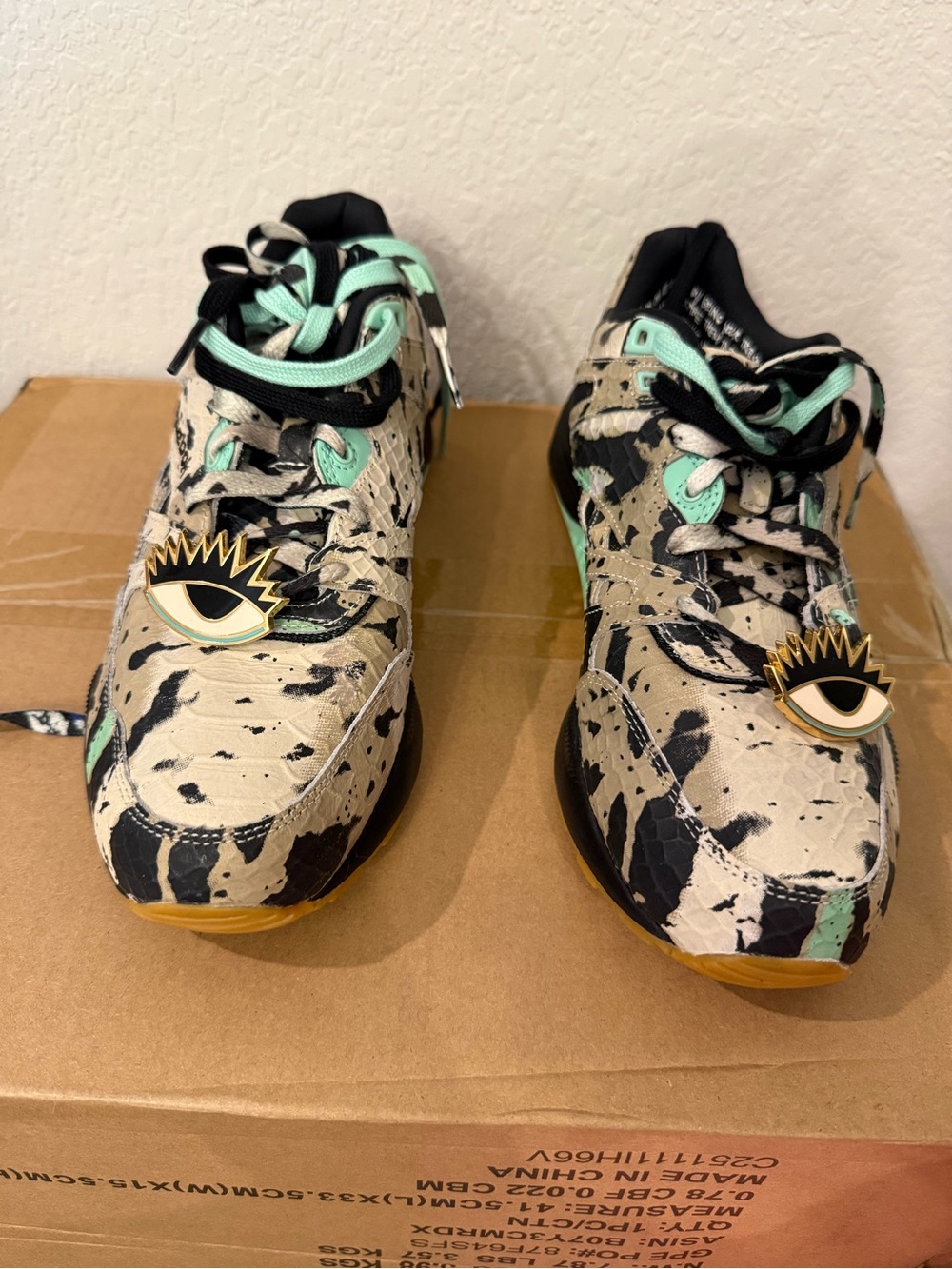 Melody Ehsani Reebok Unique Paint-Splatter Sneakers with Mint Accents